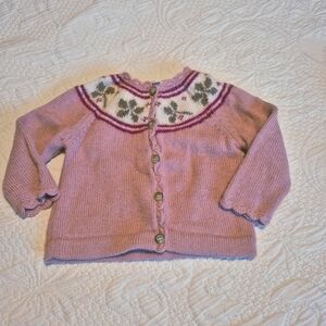 Coucou girls size 9 months 100% baby alpaca pink knit cardigan EUC